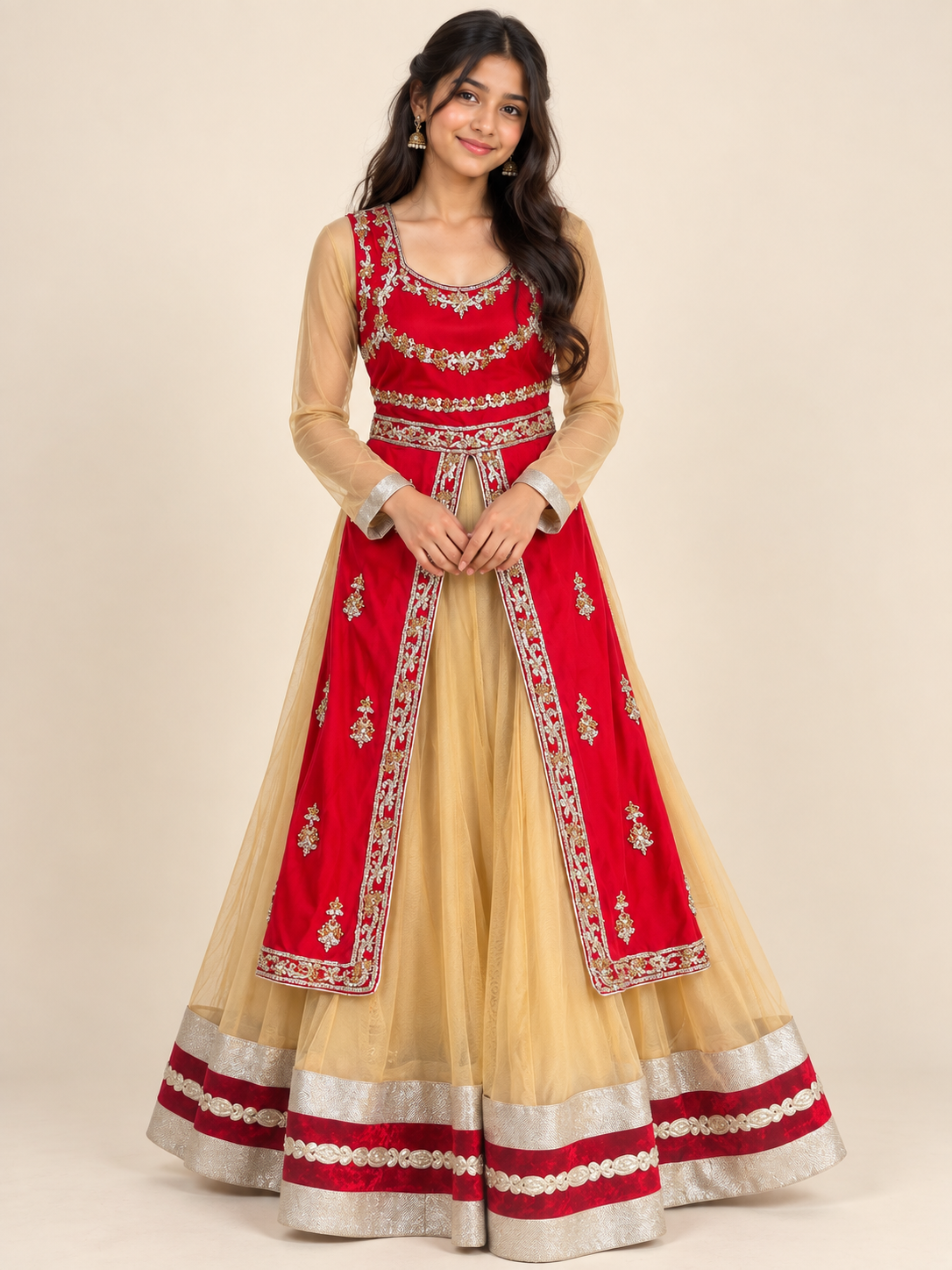 Anarkali Red and Gold girls dress 